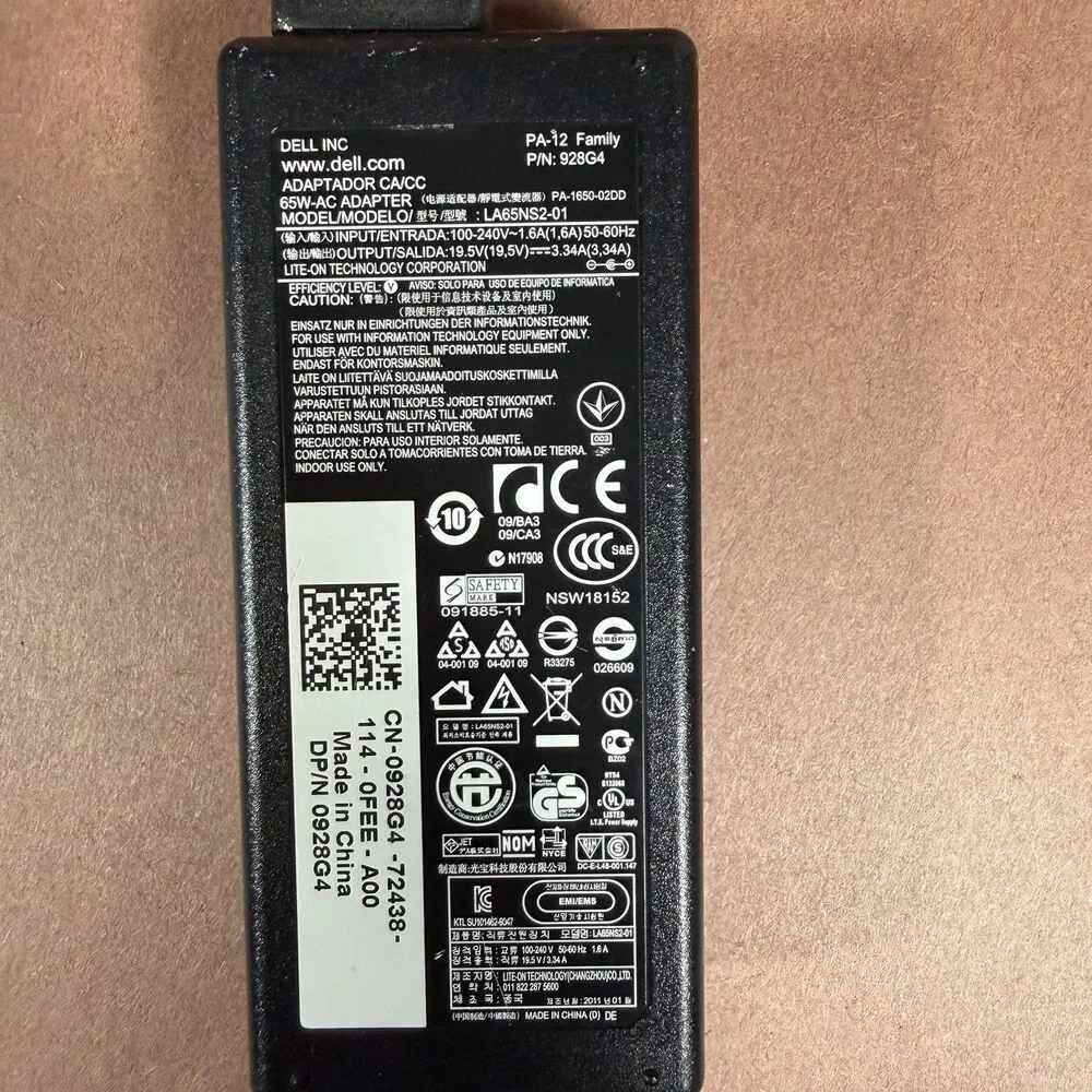Dell 65W AC Adapter Charger LA65NS2-01 PA-12 19.5V 3.34A